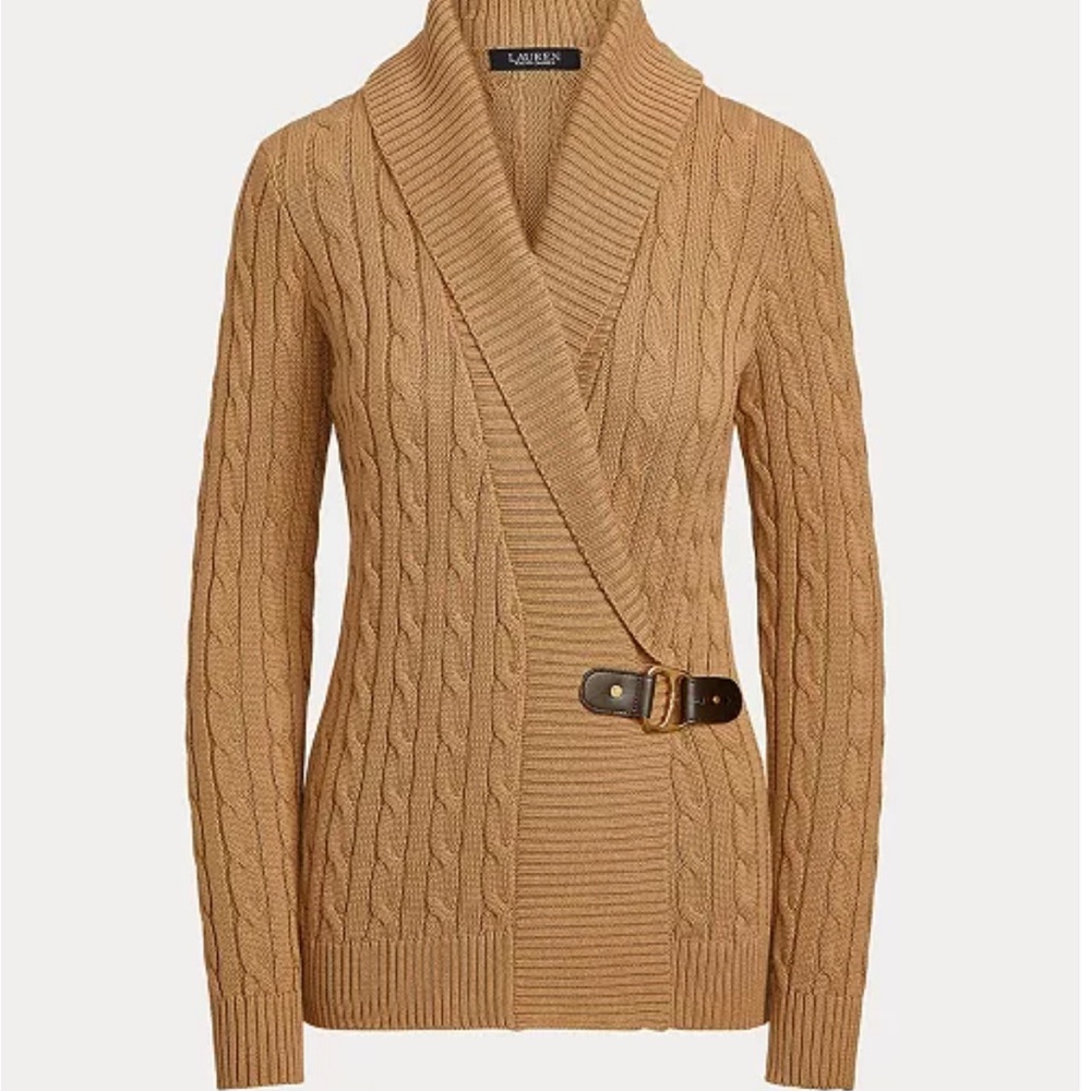 Lauren Ralph Lauren Camel Cable Knit Cardigan